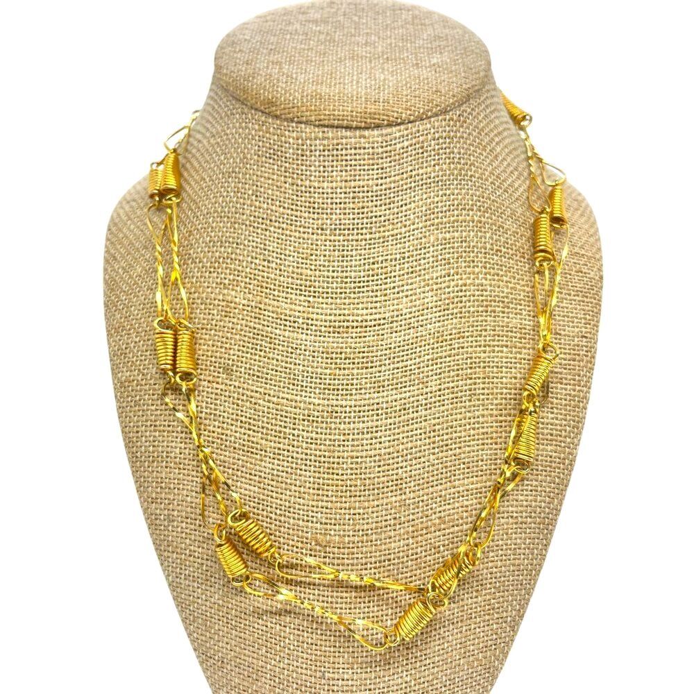 Vintage Gold Tone Necklace Paper Clip Chain Artisan Gold Tone Wire Wrap Modernis